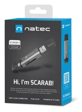 Natec SCARAB 3 šedá / Čtečka paměťových karet / USB-A + USB-C / USB 3.2 Gen 1 / SD, microSD do 2TB (NCZ-2262)