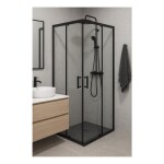 Erga Tucson, sprchový kout s posuvnými dveřmi 70(dveře) x 70(dveře) x 190 cm, 6mm čiré sklo, černý profil, ERG-S02-TUCSON-D070D070-CL-BK-C