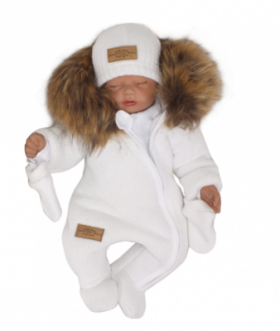 Z&amp;Z Zimní kombinéza kapucí kožešinou rukavičky, bílá, vel.