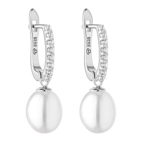 Stříbrné náušnice s bílou řiční perlou Clorinda, stříbro 925/1000, Bílá