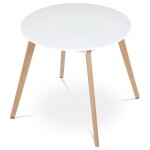 Stůl jídelní, 80x80x74 cm, MDF - bílý matný lak, kovová kostrukce, dřevěné nohy