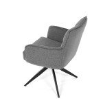 Židle jídelní, taštičkové pružiny v sedáku, 180° otočný mechanismus, šedá voděodolná látka, černý kov