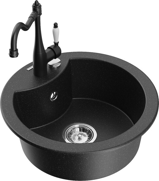 MEXEN/S - Diego granitový dřez 1-miska včetně baterie Carla, černá/stříbrná metalik 6512-73-670700-70