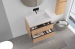 CERANO - Koupelnová skříňka Velora - dub medový, úchytka černá + umyvadlo z lit. mramoru Vita - bílá lesklá - 70x63x46,5 CER-8050BD84040