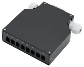 XtendLan mini rozvaděč DIN lišta černý / Rozvaděč / optický / 8x SC Simplex / 4 vstupní otvory / krytka (ORSDIN-408-SCSB)