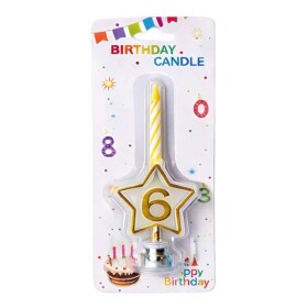 Dortisimo Svíčka žlutá s LED zlatým podstavcem ve tvaru hvězdy číslo 6