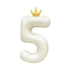 Balónek fóliový 82 cm světle krémový s korunkou číslo 5 - Albi