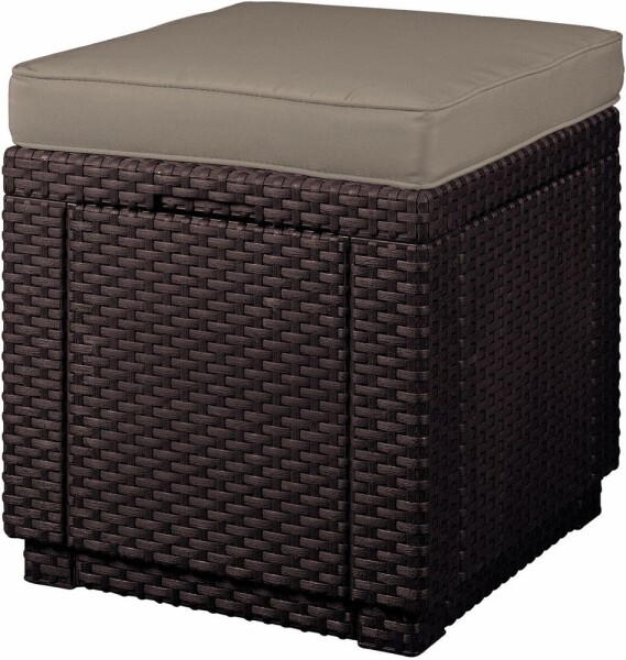 KETER CUBE taburet - hnědý + šedohnědá poduška