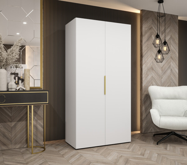 Šatní skříň Abi Marbella 1 Rozměry: 100 cm, Pásky / úchyty: Zlatý, Barva korpusu + barva dveří: Bílá + Bílá