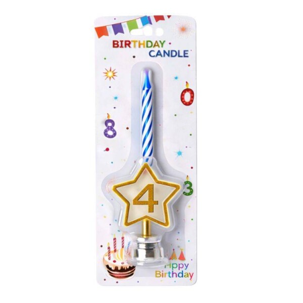 Dortisimo Svíčka modrá s LED zlatým podstavcem ve tvaru hvězdy číslo 4