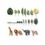 Dortisimo Zápich do dortu a dekorace Happy Birthday se safari zvířaty, listy a koulemi (27 ks)