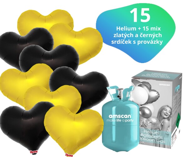 Helium set - helium a balónky IBREX srdce černé a zlaté 15 ks - Balonky.cz Helium set - helium a balónky IBREX srdce černé a zlaté 15 ks - Balonky.cz