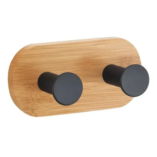 MSV YONO samolepicí věšák se 2 háčky černý / bambus / ocel / 94 x 53 x 36 mm (3700703918837)