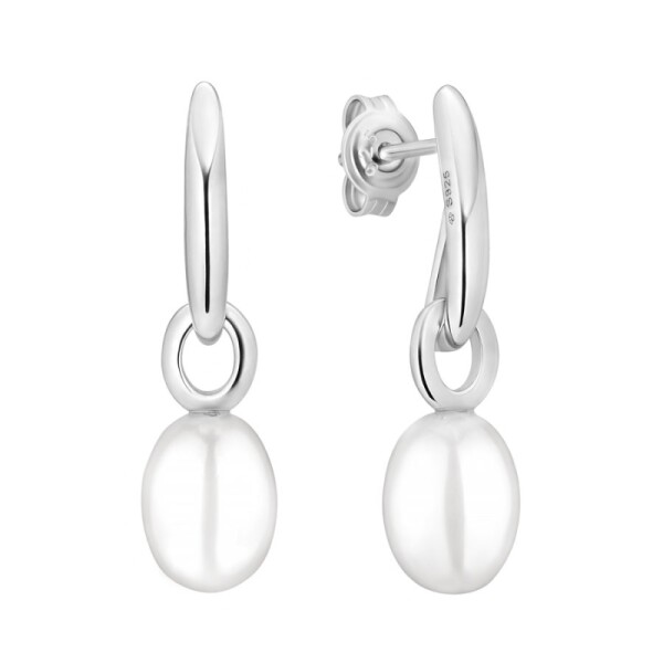 Stříbrné náušnice s bílou perlou Sara - stříbro 925/1000, Stříbrná Bílá