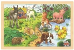 GOKI Dřevěné puzzle Mláďata na statku