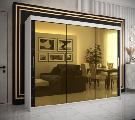 Šatní skříň Abi Golden T3 Barva korpusu: Bílá, Rozměry: 250 cm, Dveře: Černý mramor se zlatým zrcadlem