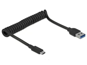 Delock USB-A USB-C černá / Spirálový kabel / USB 3.2 Gen 2 (10 Gbit/s) / 0,3-1,2 m (85349)