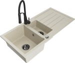 MEXEN - Andres granitový dřez s odkapávačem včetně baterie Aster, béžová 6515-69-73450-70-B