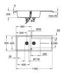 GROHE - Dřezy Kompozitní dřez K400 s automatickým odtokem, 116x50 cm, granitová černá 31643AP0