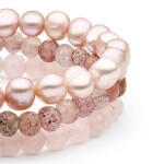 Souprava tří náramků - sladkovodní perla, růžový a jahodový křemen, Růžová 19 cm (S)