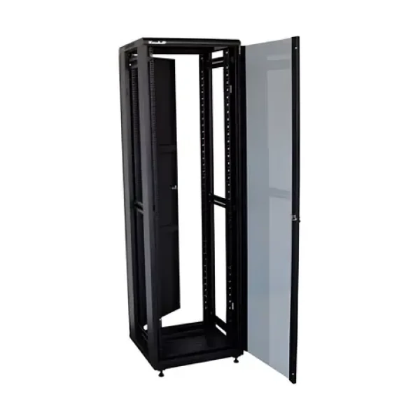 XtendLan 47U/600x800 černý / Stojanový rozvaděč / skleněné dveře / plná záda (ECO-47U-68-BLACK-S)