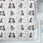 Spirella KITTY Paw bílý / Sprchový závěs / motiv kočky / 180 x 200 cm / polyester