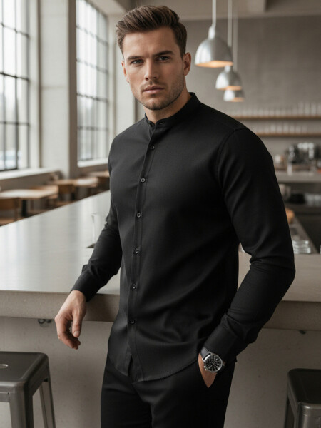 Pánská neformální černá košile SLIM FIT se stojáčkem FashionStreet DX2597 XL