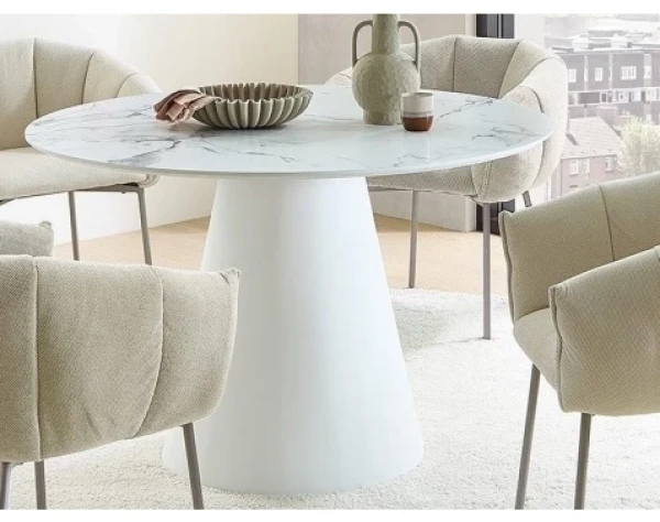 Kulatý jídelní stůl Brandon 120 cm, imitace bílý mramor