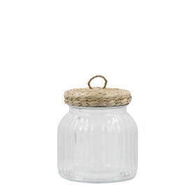 Chic Antique Skleněná dóza Wicker Lid 650 ml, čirá barva, přírodní barva, sklo