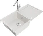 MEXEN/S - Leo granitový dřez 1 s odkapávačem včetně baterie Flora, bílá 6501-20-670401-00