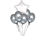 Balónky chromové stříbrné a bílá hvězda set balonky.cz Balónky chromové stříbrné a bílá hvězda set balonky.cz