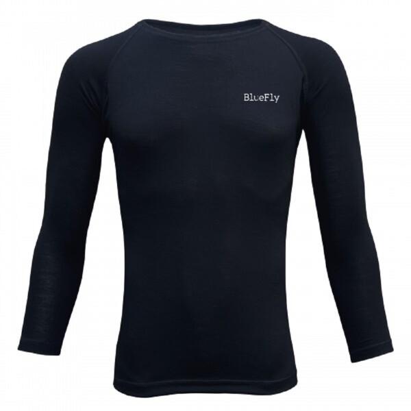 Funkční triko MERINO černé, dlouhý rukáv, a malým nápisem "Blue Fly" unisex L - černé