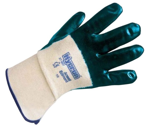 Unikátní nitrilové rukavice Ansell Hycron® - povrstvená dlaň, bezpečnostní manžeta, délka 250 mm Barva: Bílá;Zelená, Velikost rukavic: 9 C86689