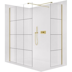 CERANO Sprchová zástěna Walk-in Onyx T L/P - 8 mm - hranatá vzpěra - zlatá, industriální sklo - 140x140x200 cm