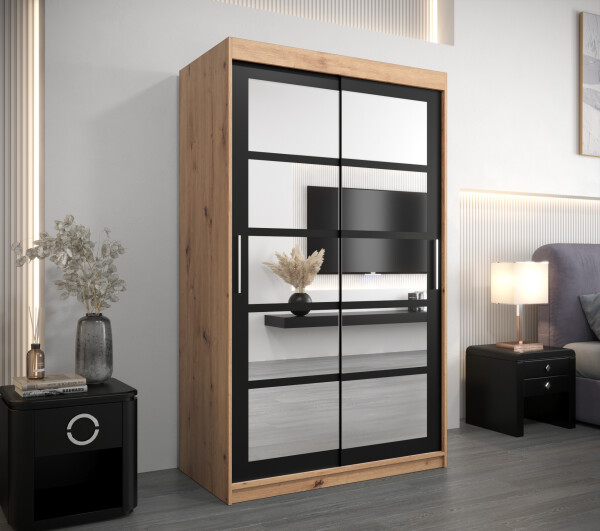 Šatní skříň Abi Ro2 Barva korpusu: Dub artisan, Rozměry: 100 cm, Dveře: Černá