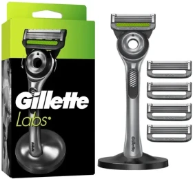 Gillette Labs stříbrné / Holítko / 5 čepelí / stojánek (8700216674508)