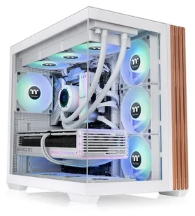 Thermaltake View 380 WS ARGB bílá/dřevo / ATX / 2x USB-A 3.0 / 1x USB-C 3.2 / 4x 120mm RGB / bez zdroje (CA-1Z2-00M6WN-WS)