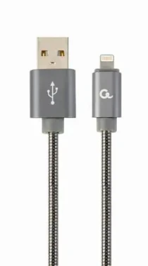 Gembird USB-A - Lightning kabel 2m šedá / Kabel / opletený / nabíjení a data (CC-USB2S-AMLM-2M-BG)