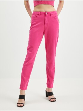 Tmavě růžové dámské zkrácené mom fit džíny Pieces Kesia dámské