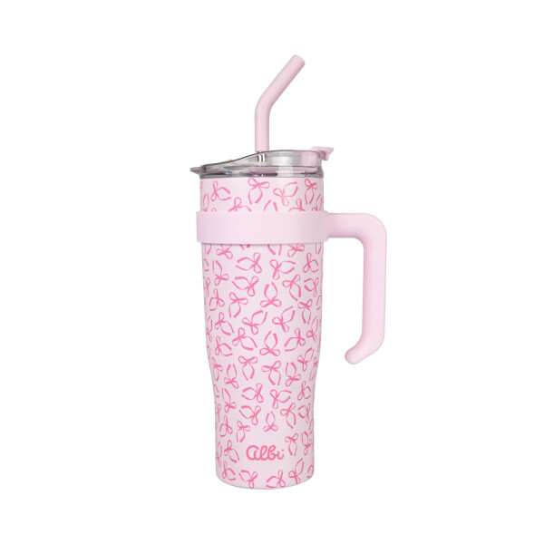 Nerezový termohrnek s brčkem XXL 1200 ml - Mašličky - Albi