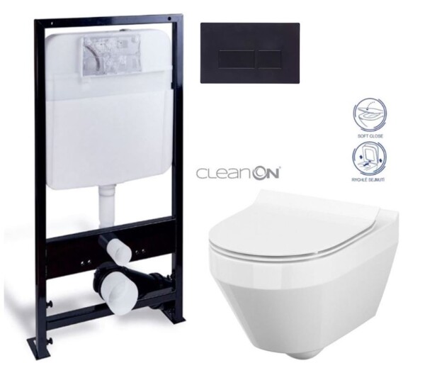 PRIM předstěnový instalační systém s černým tlačítkem 20/0044 + WC CERSANIT CLEANON CREA OVÁL + SEDÁTKO PRIM_20/0026 44 CR1