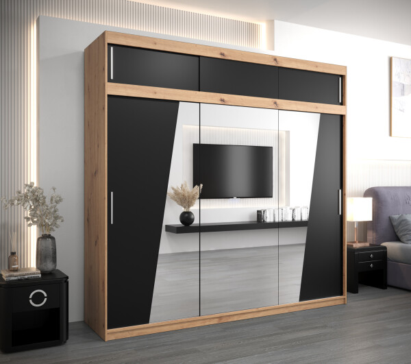 Šatní skříň Abi R0 s nástavcem Barva korpusu: Dub artisan, Rozměry: 250 cm, Dveře: Černá