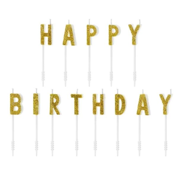 PartyDeco Svíčky Happy Birthday zlaté