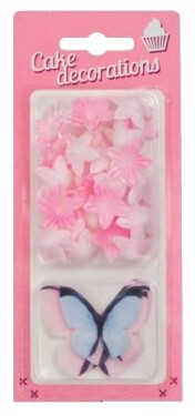 Dortisimo Dekorace z jedlého papíru Motýlci růžoví a modří a květiny mini růžové (30 ks)