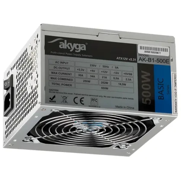 Akyga Basic AK-B1-500E šedá / Zdroj / ATX 2.31 / 500 W / pasivní PFC / 120 mm (AK-B1-500E)