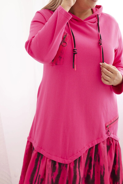 Dámská Plus Size bavlněná šaty s kapucí a volánem růžová UNI