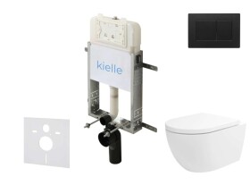 Kielle - Genesis New Set předstěnové instalace, klozetu Oudee, Vortex Rimless+, sedátka softclose a tlačítka Gemini New III, matná černá 30528SZ27