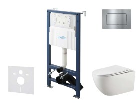 Kielle - Genesis New Set předstěnové instalace, klozetu Gaia, Rimless, sedátka softclose a tlačítka Gemini New III, lesklý chrom 30528SS17