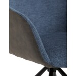 Židle jídelní, modrá látka a tmavě šedá látka v dekoru vintage kůže, černý kov, otočná P90°+ L90° s vratným mechanismem