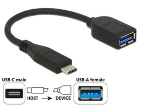 DeLock adaptér SuperSpeed USB 10 Gbps (USB 3.1 Gen 2) USB Type-C male USB Typ-A samice 10 cm koaxiál Premium černá (65684)